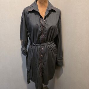 NATURAL LIFE Dark Gray Mini Shirt Dress with Red Stitching